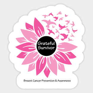 Breast cancer survivor flower & birds with white black type Sticker